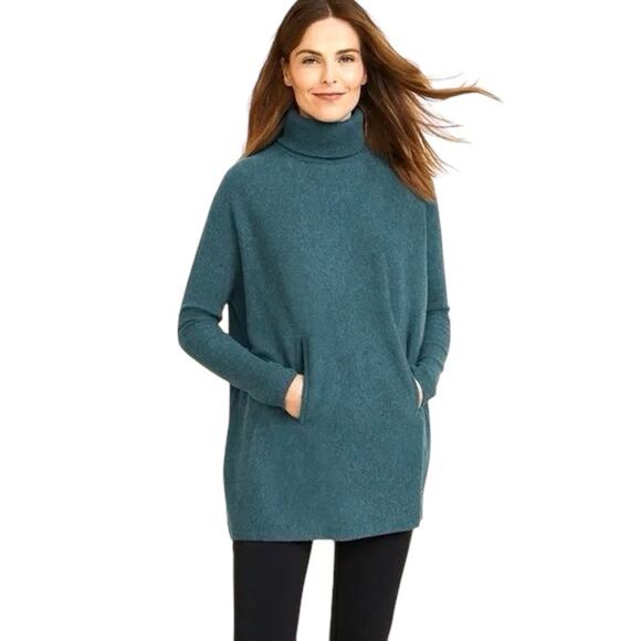 Garnet Hill Cashmere Teal Turtleneck Tunic Sweater Size XS - Picture 1 of 10